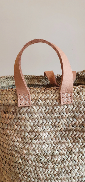 PANIER BOHO CHIC AVEC ANSES EN CUIR FAIT MAIN