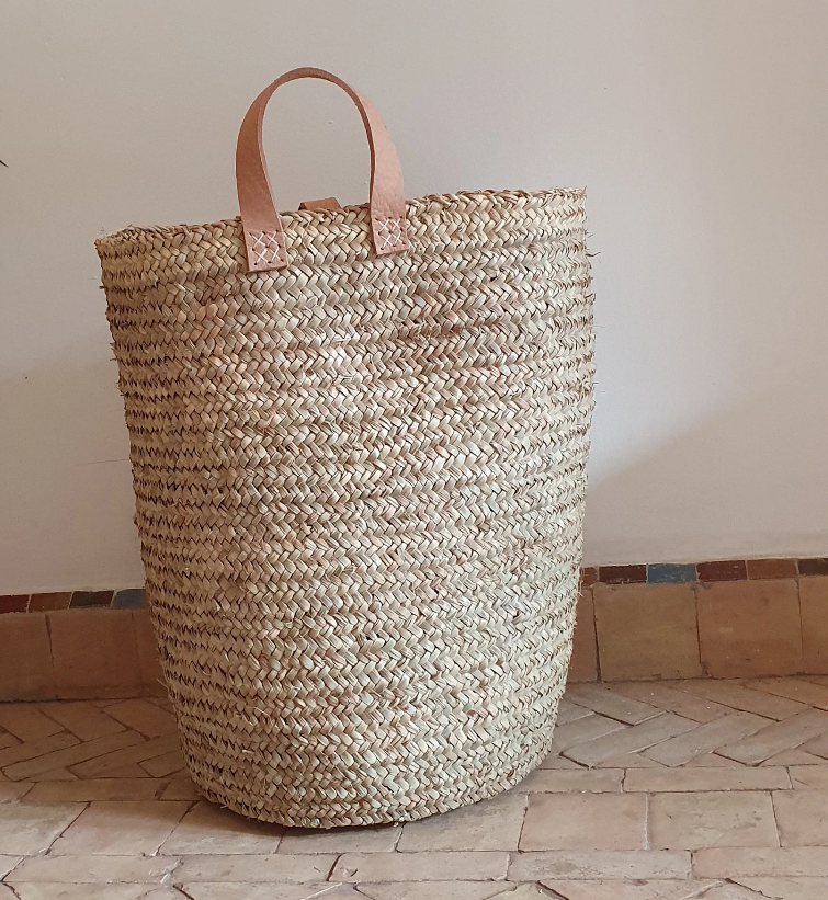 PANIER BOHO CHIC AVEC ANSES EN CUIR FAIT MAIN